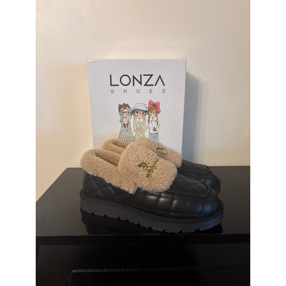 LONZA Black and Tan Quilted Sherpa Loafers - Picture 4 of 10